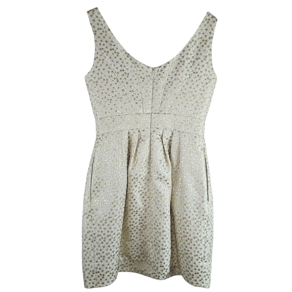 Shoshanna Cream and Gold Polka Dot A Line Mini Dress In 4 - Picture 5 of 7